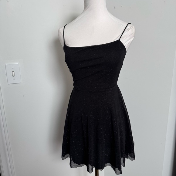 Elegant vintage glitter Black Spaghetti Strap Dress fairy grunge whimsy goth S - Picture 3 of 7